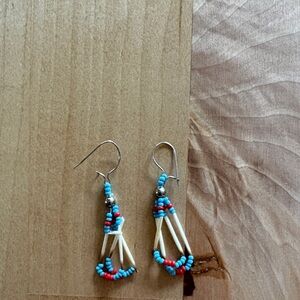 Handcrafted Turquoise & Red Beaded Drop Earrings